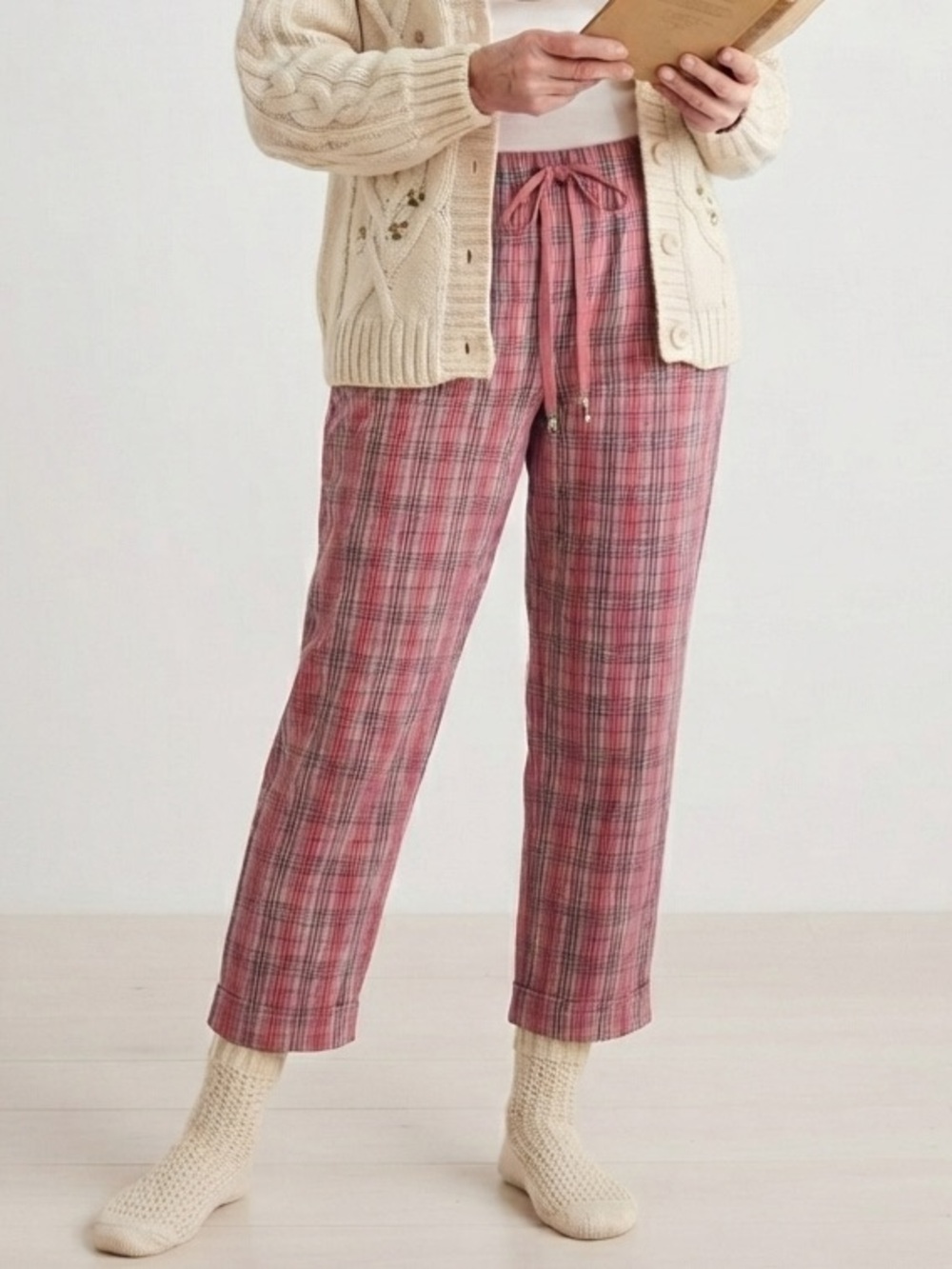 CYZ Grannycore Pink/ Blue Plaid Lot of 2 Cotton Pajama Lounge Pants M Drawstring